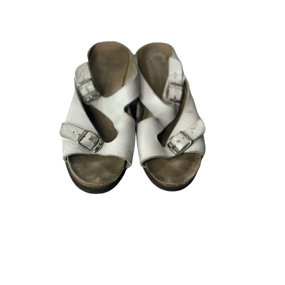 Mephisto Women’s White Leather Strap Low Wedge Comfort Sandals Size 41/8